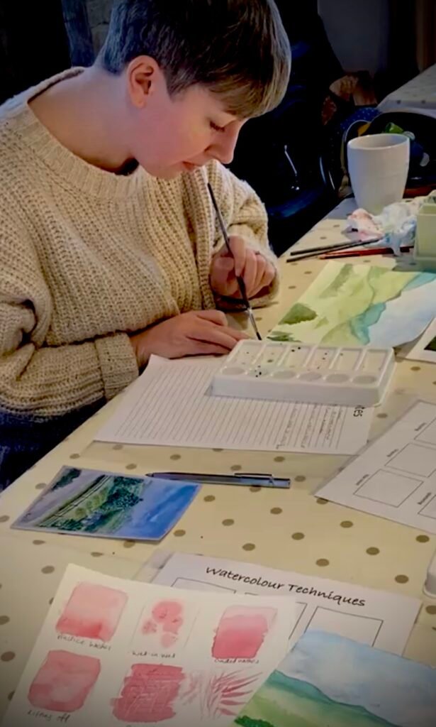 beginner's watercolour art class at Backbury House Retreats