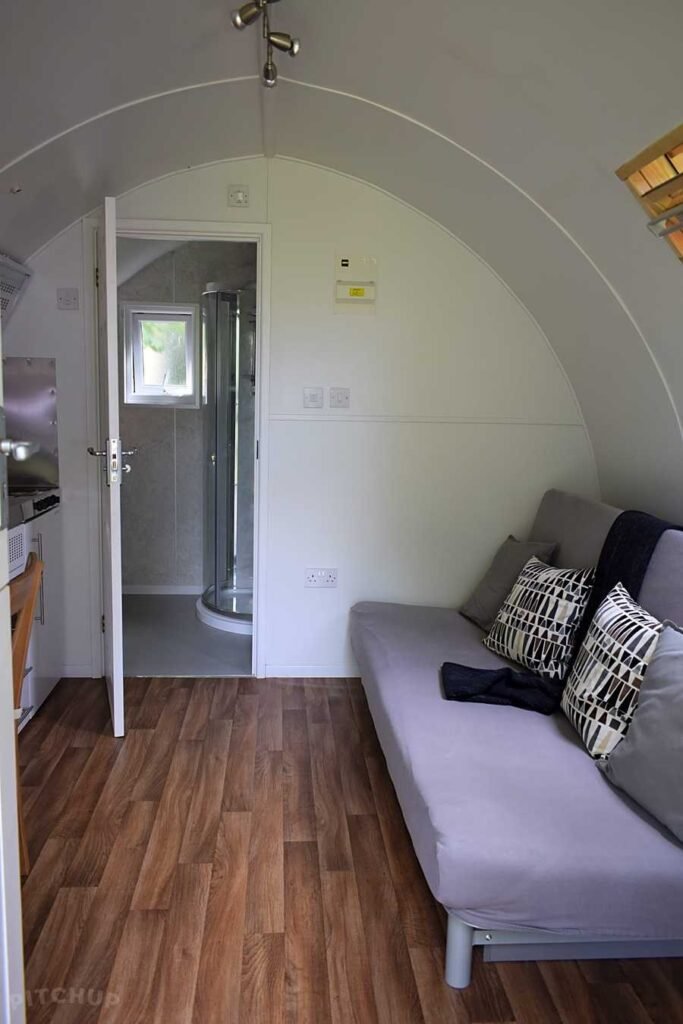 Interior view of glamping pod accomodation