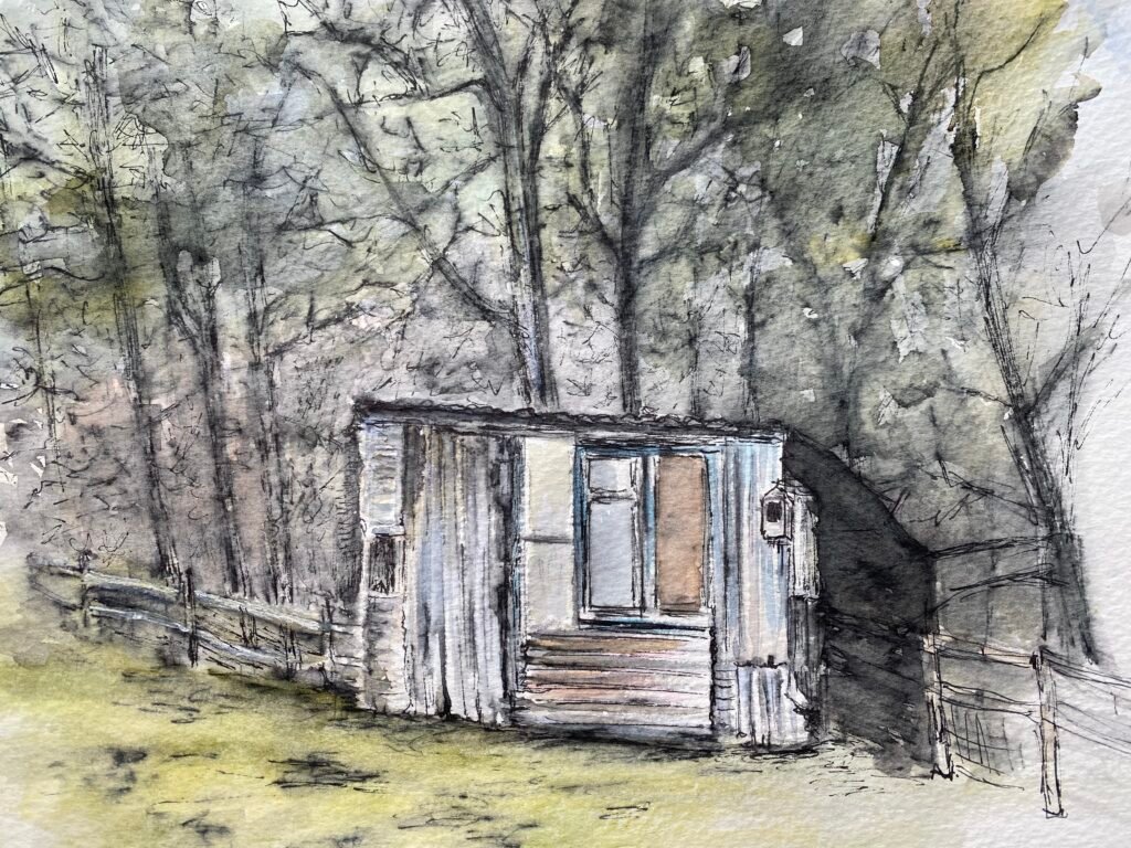 landscape painting retreat example, sheep shack painting