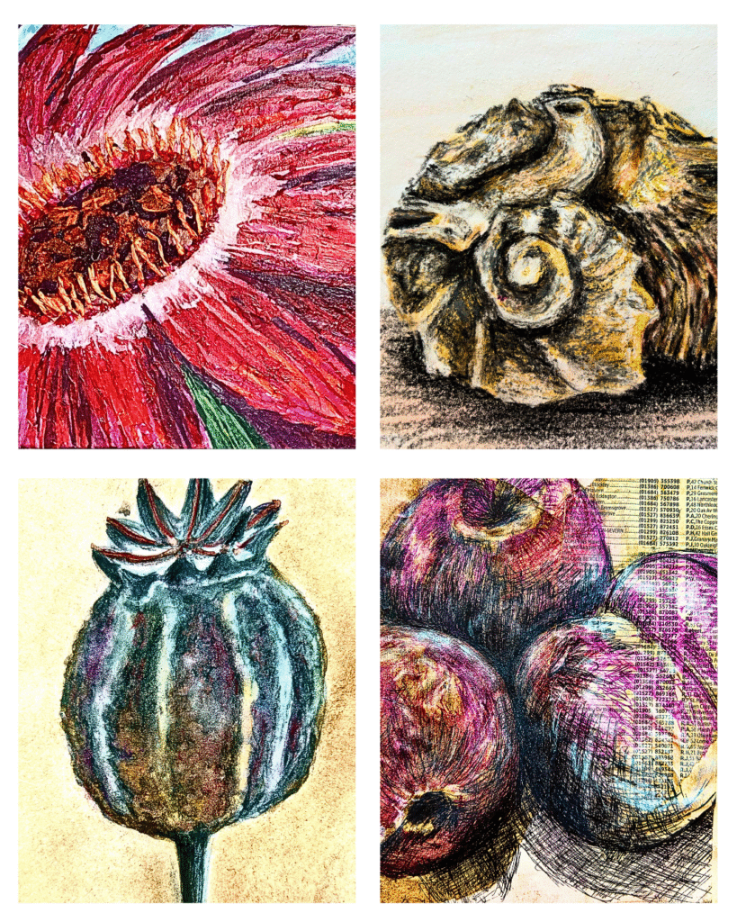 Mixed media art techniques illustration