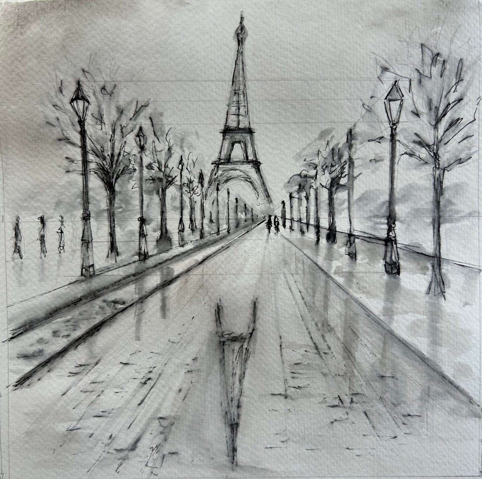 pen and wash perspective drawing