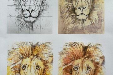 lion watercolour painting showing how to paint